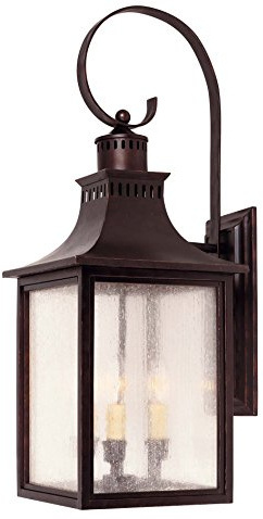 Savoy House 5-259-13 Monte Grande Modern Rustic Pale Cream Seeded Glass Outdoor Wall Lantern, 3-Light 120 Total Watts, 27 H x 10 W, English Bronze