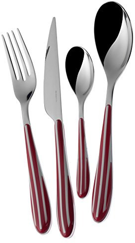 BUGATTI SERVIZIO POSATE 24 PEZZI ZEBRA RIGHE ACCIAIO INOX ROSSO