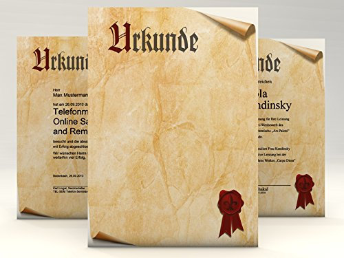 Urkundenpapier Urkundenrolle 50 Blatt | klassisch | für Urkunden Zertifikate | DIN A4 190g/qm | hochwertig | Briefpapier | Kartonpapier | certificate paper | Blanko Urkunde | Anerkennung Papier