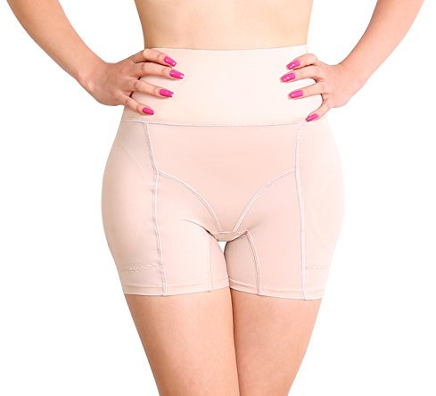 Sodacoda - Boxer moulant à effet ventre plat pour femmes avec inserts amovibles épais et chauds pour les fesses crevassées et les hanches rondes - Beige - Large