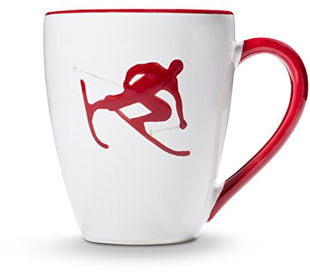 GMUNDNER KERAMIK Tazza da Colazione Max | capienza : 0.3 litro | Toni Lo sciatore in Rosso Rubino | Stoviglie Prodotte artigianalmente in Austria