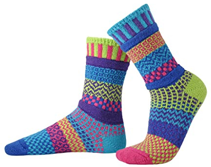 Solmate Socks - Mismatched crew socks for women or men, made from recycled cotton yarns in the USA, Bell, S