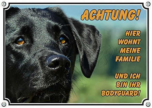 Petsigns Hundeschild schwarzer Labrador - Warnschild aus Stabiler Metallplatte, DIN A5