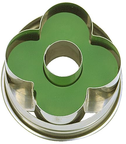 Städter 954312 Rosette Ausstecher mit Auswerfer Blüte, 4-er, Edelstahl, Silber/grün, 4,8 x 4,8 x 4,8 cm