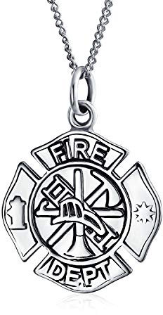 Runde Kleine Feuerwehrmann Fire Dept Schild Medaillon Anhänger Halskette Für Feuerwehrleute Frau Für Frauen Sterling Silber 16 Zoll
