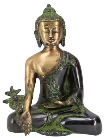 Buddha Statue aus Messing, Medizin Buddha für Heilung, 18 cm, Modell 5 | Symbol für Gesundheit und Wohlbefinden, ideal für Meditation, stilvolle Deko für Zuhause.