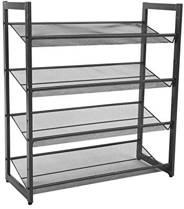 woodluv 4 Tier Shoe Rack, Shoe Storage Organiser, Metal Storage Rack, Shoe Stand Shoe Shelf for Hallway, Living Room, Plants Books, Bedroom,Bathroom, 74 x 30.5 x 81 cm, Grey (STACKABLE)