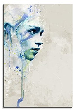 Game of-Thrones Khaleesi Aqua 90x60cm - Splash Art Paul Sinus Wandbild auf Leinwand - Malerei, Kunstbild, Aquarell, Fineartprint