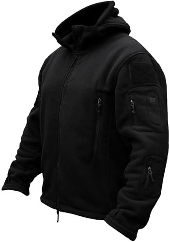 TACVASEN Uomo Giubbotto Autunnale in Pile Pullover a Maniche Lunghe con Cappuccio, Nero, XL