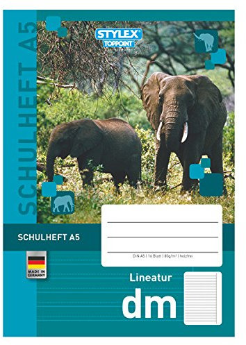 STYLEX 29715 Schulheft mit tollen Tiermotiven, Verschiedene Lineaturen, DIN A5, 16 Blatt