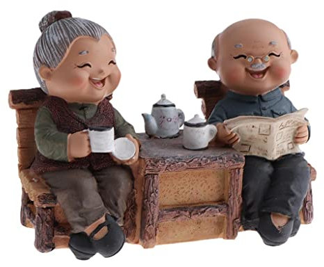 Älteres Liebespaar Opa/Oma Statue Ornamente, täuschend Süß auf Tisch/Balkon,Als Weihnachten Geschenk - Zeitung lesen