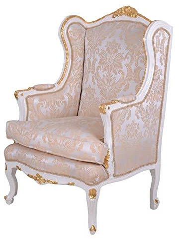 Ohrensessel Barock Salon Sessel Creme Armlehnstuhl Holz gepolstert Ohrenbackensessel cat560d27 Palazzo Exclusiv