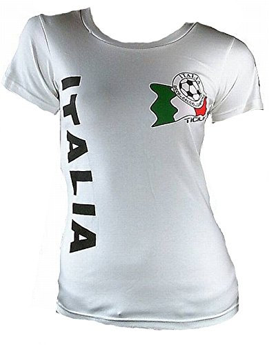 TICILA Damen T-Shirt Miss Italia Italien Italy Forza Squadra Azzurra Azzurri Fussball WM EM Designer Fan Tee Trikot Weiss S 34/36