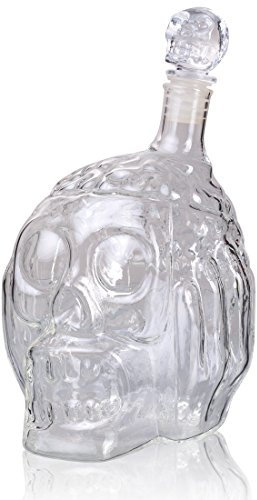 Grinscard Karaffe im Zombiekopf Design - Transparent ca. 650 ml - Piraten Glaskaraffe für Hausbar und Party