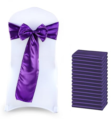MDS Pack of 50 Satin Chair Sashes Bow sash for Wedding Events Supplies, Decorations for Birthday Parties, Graduations, Engagements, Chair Sashes fit Folding and Banquets Chair Cover -Cadbury Purple