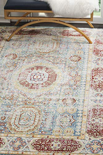 SAFAVIEH Valencia Collection Accent Rug - 4' x 6', Blue & Multi, Boho Chic Distressed Design, Non-Shedding & Easy Care, Ideal for High Traffic Areas in Entryway, Living Room, Bedroom (VAL111M)