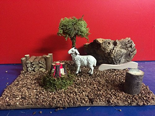 Krippen Landschaft, mit Tanne, Heuraufe, Reh mit Jungtiere. Für Figurengröße 9-12 cm. Krippenzubehör für Weihnachtskrippe oder Passionslandschaft. Jedes Set ein Unikat (Abweichungen vom Bild möglich)