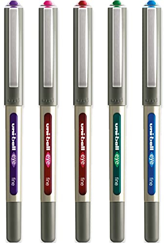 Uni Ball UB157 Öffnung Rollerball Stift Set Packung 5 Muster Farben Grün Hellblau Rosa Orange Wein Rot Blasen Kardiert
