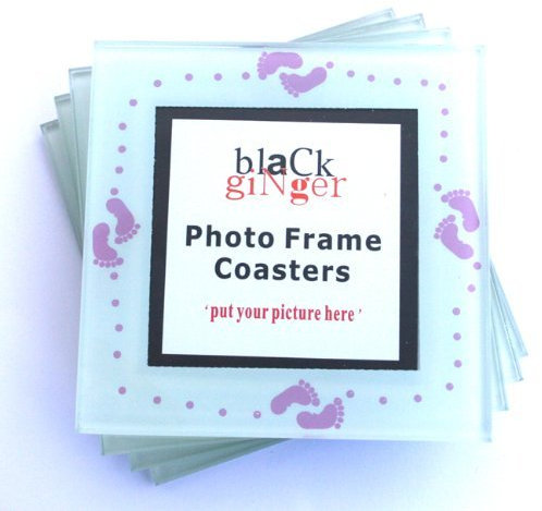 Set von 4 personalisierbar Baby Mädchen Fußabdruck Glas Untersetzer mit Platz für Foto