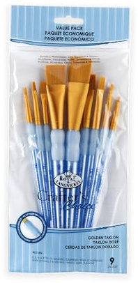 Royal and Langnickel Crafter's Choice Flat Taklon Variety Brush Set - Gold (Pack of 9)