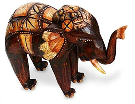 TEMPELWELT Deko Figur Elefant Bumbo stehend aus Albesia Holz braun, Höhe 15 cm groß, Holzfigur Krafttier im Afrika Stil Kunsthandwerk aus Bali handgefertigt, Größe:15 cm