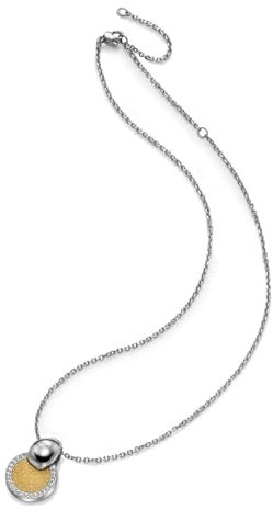 BREIL Breilogy Damenhalskette TJ1682 Runder, champagnerfarbener Anhänger weißen Kristallen- Längenverstellbar,40/50 cm