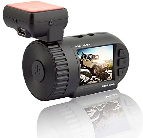 Dash Cam Miniature Full HD1296P–Amacam AM-M81 Compact Rugged Car Camera with GPS Log and Google Maps. Very Easy to Install Plug and Play Vehicle Video Recorder. Supports up to 32GB SD/TF Memory Cards.