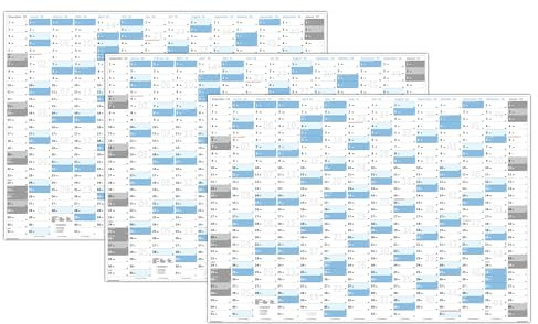 3 Stück XXL Wandkalender DIN A0 2026 (blau2) große Tageskästchen (Kalender werden gerollt versendet)