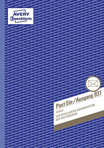 AVERY Zweckform 931 Post-Ein-/Ausgangsbuch (A4, beidseitig bedruckt, 50 Blatt) weiß
