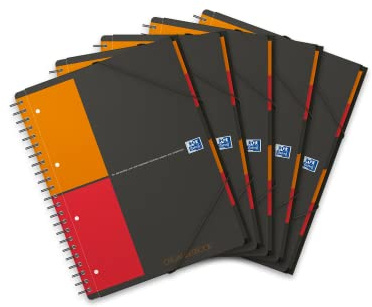 Oxford Organiserbook International A4, kariert, 160 Seiten, Gummizugmappe mit 6 festen Registern, 5 Stück