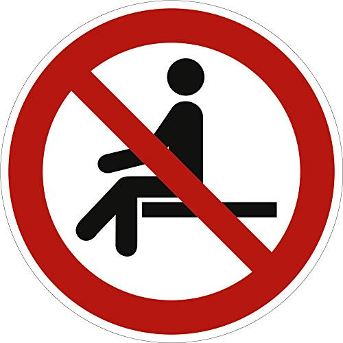 Aufkleber Sitzen verboten gemäß DIN 7010 Folie selbstklebend 10cm Ø (Verbotszeichen, Sitzverbot) praxisbewährt, wetterfest