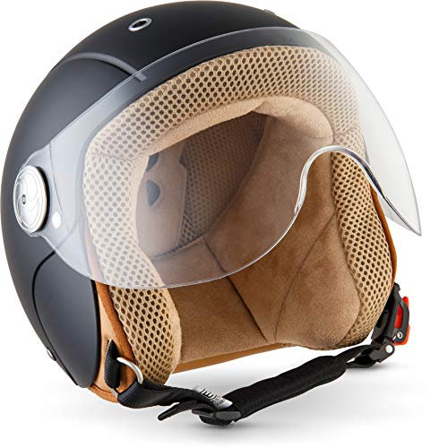 SOXON® SK-55 „Night“ · Kinder Jet-Helm · Motorrad-Helm Kinder-Helm Roller-Helm Kids Scooter-Helm Vespa Bobber Mofa-Helm Chopper XS · ECE 22.05 Visier Schnellverschluss SlimShell Tasche XXS (49-50cm)