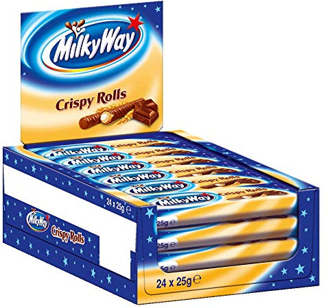 Milky Way Waffelröllchen | Crispy Rolls, Milchcreme | 24 Crispy Rolls in einer Box (24 x 25 g)