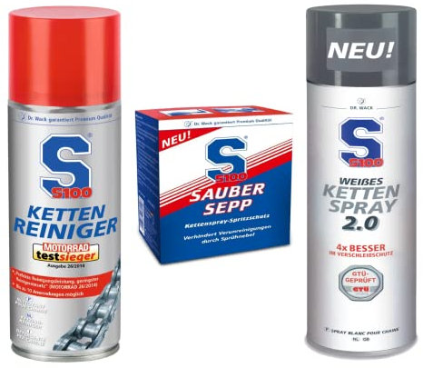 S100 Kettenpflege Set / Kettenspray Weiß + Kettenreiniger + Sauber Sepp / Vorteilspack