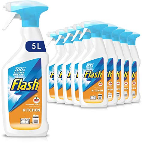 Flash Kitchen Spray, Grease Remover, Fresh Citrus, 5 litres (500 ml x 10)