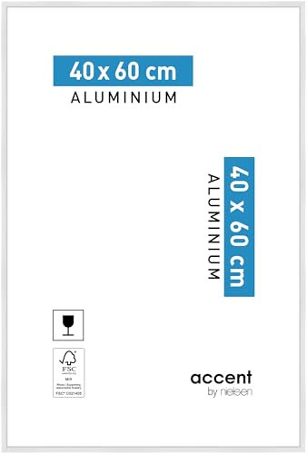 accent by nielsen Bilderrahmen, 40 x 60 cm, Aluminium, Weiß glanz, Posterrahmen zum Aufhängen im Hoch- & Querformat, Echtglas, Accent