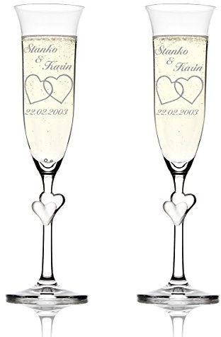 polar-effekt 2 Sektgläser mit Gravur - romantische Geschenke - Champagner Gläser - Kelchglas mit Herzen am Stiel - Hochzeitsgeschenk
