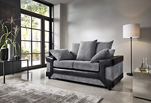 Abakus Direct | Dino Jumbo Cord Sofa in Black & Grey (2 Seater)