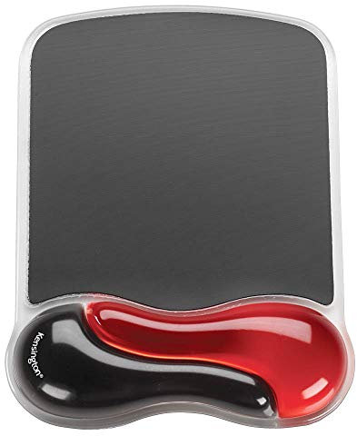 Kensington ergonomisches Mauspad mit Handgelenkauflage, Rutschfeste und bequeme Duo-Gel-Handgelenkshalterung, Kompatibel mit Laser- und optischen Mäusen, Schwarz/Rot, 62402