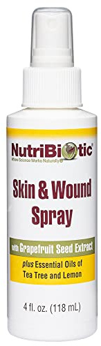 NutriBiotic Skin & Wound Spray with GSE, 4 Fl Oz | Grapefruit Seed Extract Plus Tea Tree & Lemon Essential Oils | Helps Support Healthy Skin Tissue & Flush Irritants from Minor Wounds | Non-Medicated