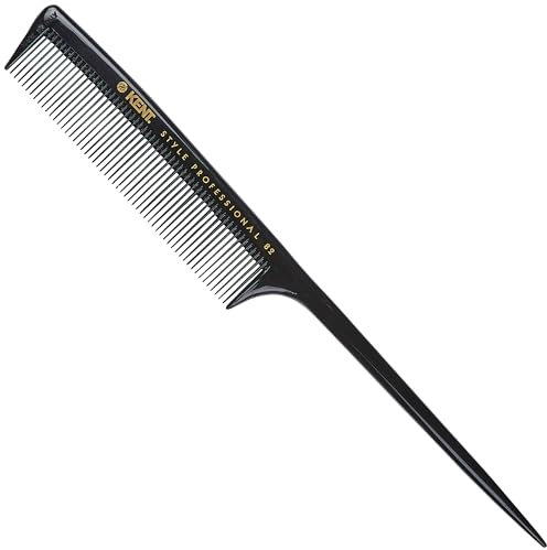Kent Brushes Style Professional, Fine Toothed Tail Comb SPC82, Ideal Tail Comb For Sectioning Hair, Suitable For Wet Or Dry Fine Hair, 210mm Black Tail Comb