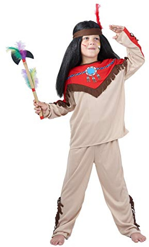 DEGUISE TOI - Déguisement indien beige garçon - Tunique - Pantalon - Bandeau - M 7-9 ans (120-130 cm) - Marron - Déguisements enfants - 100% Polyester - Lavage à sec - Carnaval