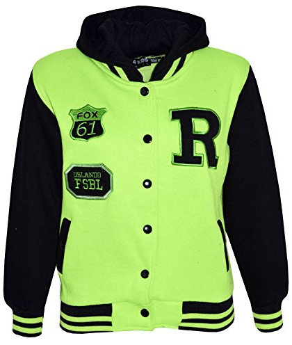 A2Z 4 Kids B.B Hooded R Fashion Fox Jacket Varsity - B.B Jacket New Fox Neon Green 9-10