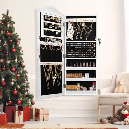 Ezigoo Armoire a Bijoux – Armoire à Bijoux Mural/Accrochable Grand Miroir Chambre Porte Bijoux Blanc avec Armoires Bijoux Miroirs en Pied & Rangement Bijoux