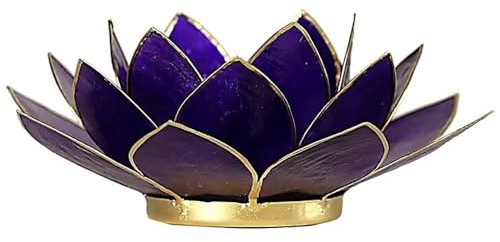 Teelichthalter aus Capiz (Muschel) mit goldfarbenem Rand in Amethyst