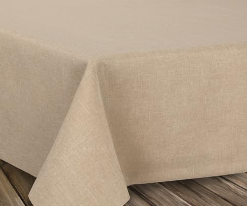 BEAUTEX fleckenabweisende und bügelfreie Tischdecke - Tischtuch mit Lotuseffekt - Tischwäsche in Leinenoptik, Eckig 160x160 cm, Sand