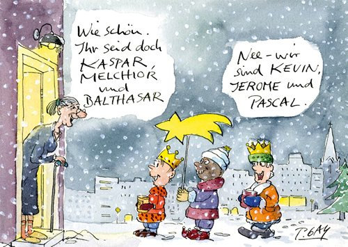 modern times -3er Set Postkarte Weihnachten WEIHNACHTEN - Motiv: KEVIN, JEROME UND PASCAL, Anlass: Weihnachten, Künstler/Verlag: CARTOON CONCEPT © GAYMANN, Peter, Größe: A6