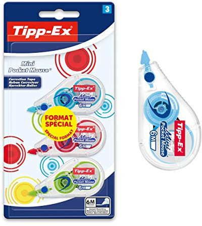 Tipp-Ex Korrekturroller Mini Pocket Mouse, 6m x 5mm, Ideal für das Büro, das Home Office oder die Schule, 3 Stück (1er Pack)