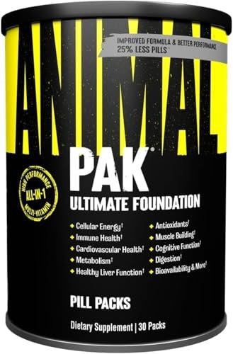 ANIMAL Pak Ultimate Foundation - 12-in-1 Multivitamin Complex with Vitamins, Minerals & Amino Acids - with Vitamin D3 K2 & Magnesium - 30 Packs of 8 Tablets Each