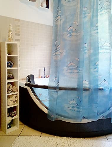 Vinyl Duschvorhang Delphin Blau 180x200cm.